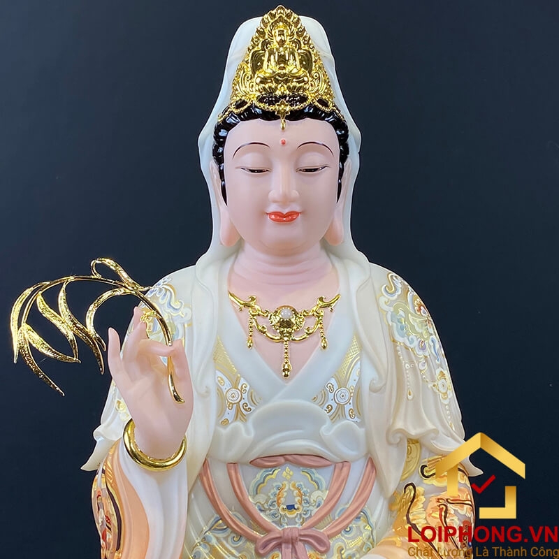 Tượng Phật Quan Âm bằng bột đá sơn phú quý vẽ hoa cao 40-105 cm 2