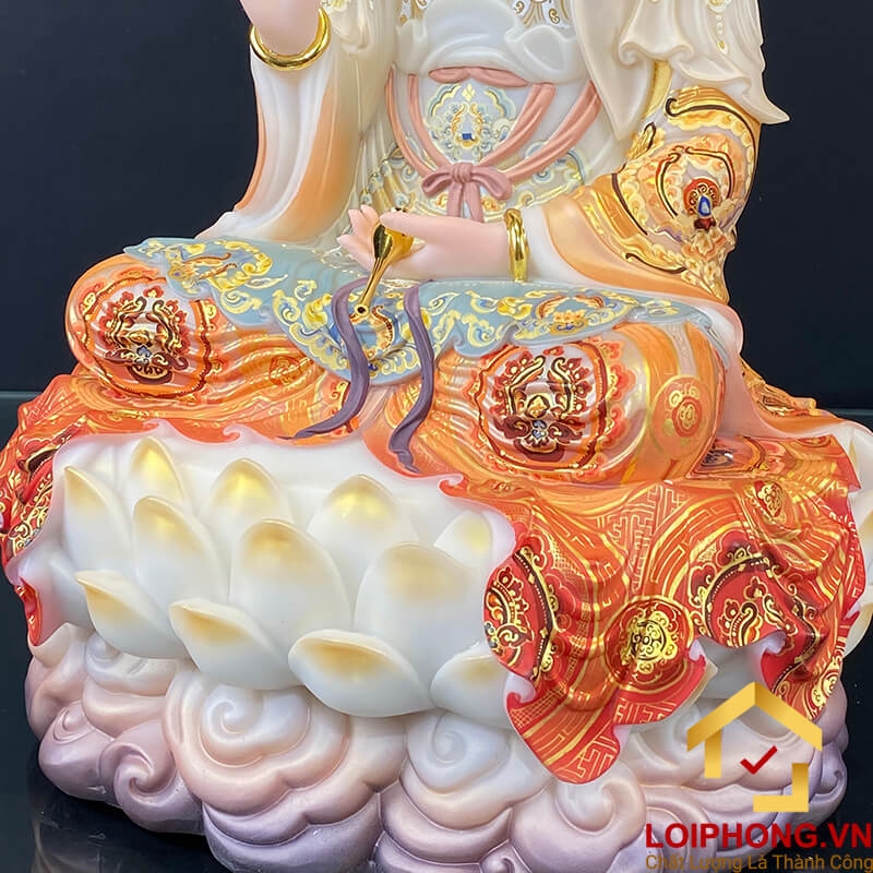Tượng Phật Quan Âm bằng bột đá sơn phú quý vẽ hoa cao 40-105 cm 6