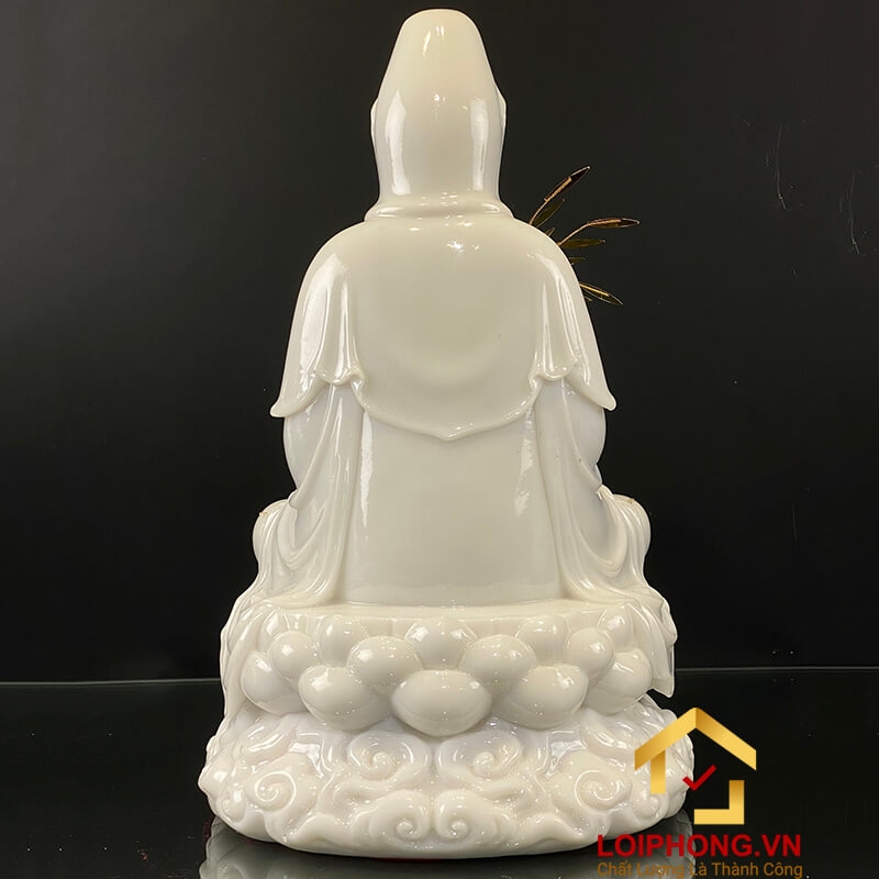 Tượng Phật Quan Âm bằng bột đá trắng viền vàng cao 30, 40, 48 cm 1
