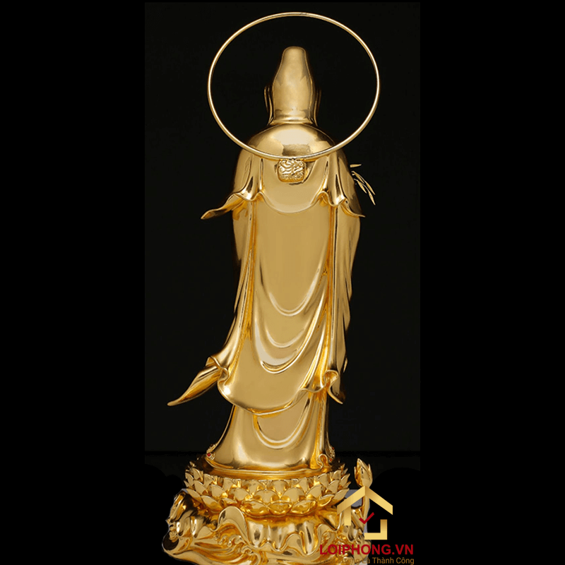 Tượng Phật Quan Âm đứng bằng đồng dát vàng ấn bảo cao 48-106 cm 1