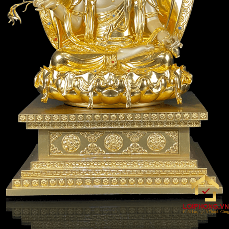 Tượng Phật Quan Âm ngồi đế kim cang bằng đồng dát vàng cao 65-91 cm 6