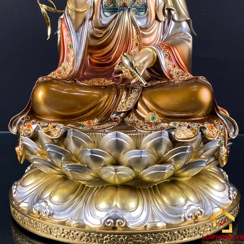 Tượng Phật Quan Âm bằng đồng men cổ sơn màu coa 30 - 40 - 48 cm 6