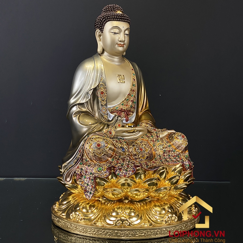 Tượng Phật A Di Đà bằng đồng ngồi đài sen ấn bảo cao 30-40-48-60 cm 3