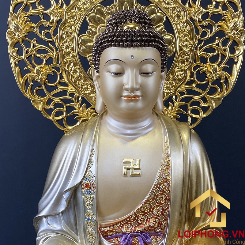 Tượng Phật A Di Đà bằng đồng ngồi đài sen ấn ấn bảo có lá đề cao 48 cm 1