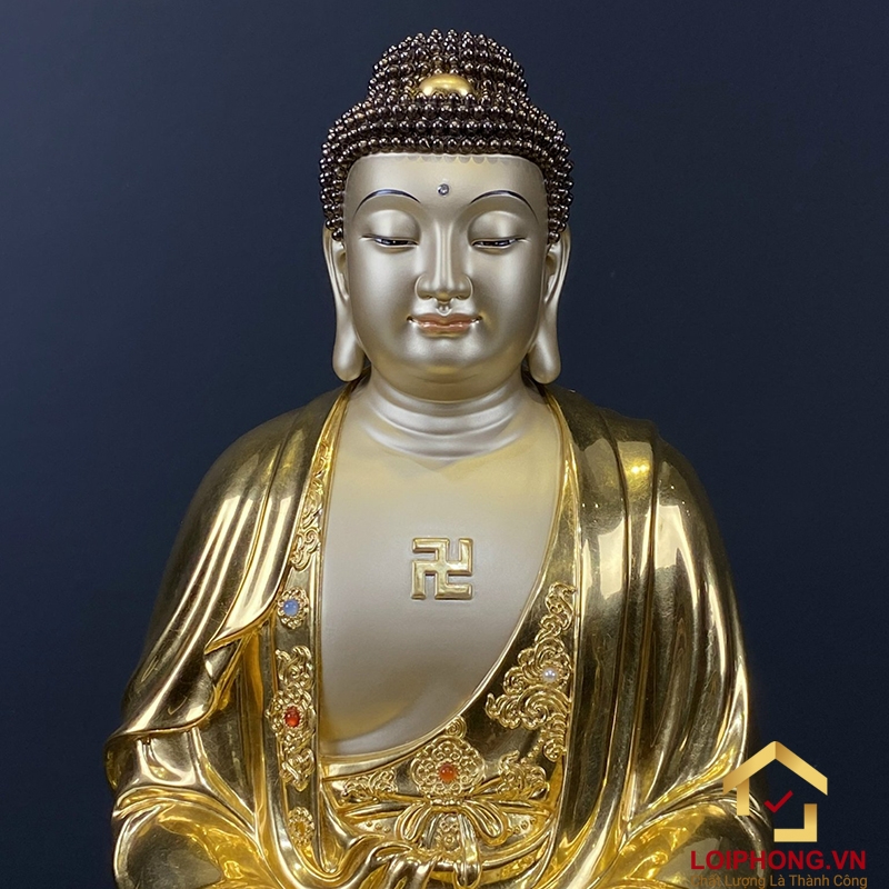 Tượng Phật A Di Đà bằng đồng ngồi đài sen dát vàng cao 30-40-48-60 cm 2