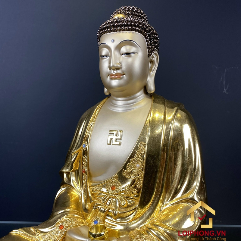 Tượng Phật A Di Đà bằng đồng ngồi đài sen dát vàng cao 30-40-48-60 cm 3