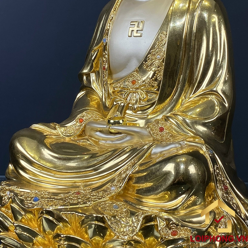 Tượng Phật A Di Đà bằng đồng ngồi đài sen dát vàng cao 30-40-48-60 cm 4