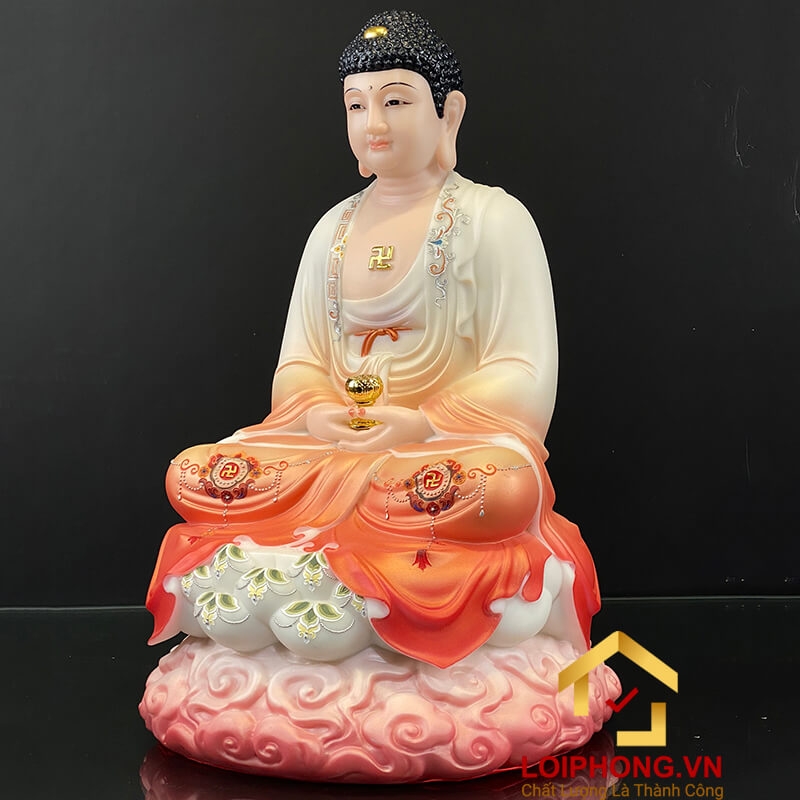 Tượng Phật A Di Đà bằng bột đá ngồi đế mây sơn đỏ cao 48 cm 3