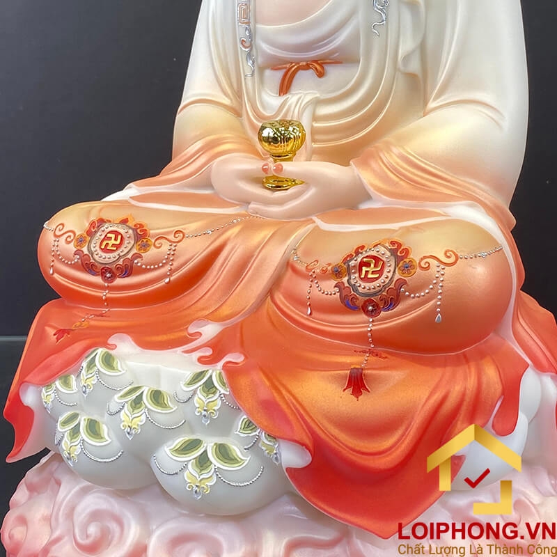 Tượng Phật A Di Đà bằng bột đá ngồi đế mây sơn đỏ cao 48 cm 5