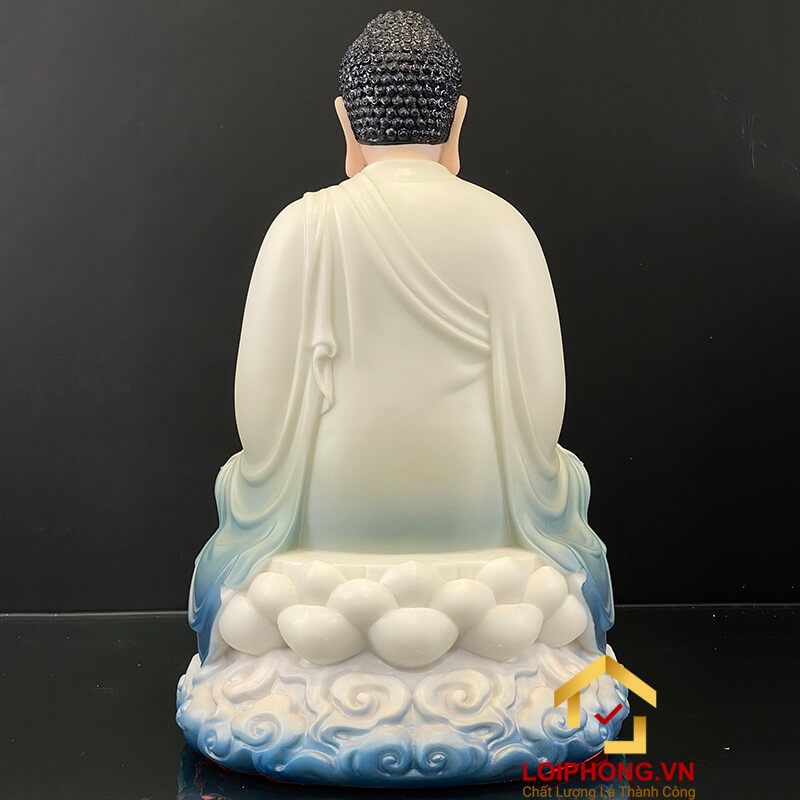 Tượng Phật A Di Đà bằng bột đá ngồi đế mây sơn xanh cao 48 cm 1