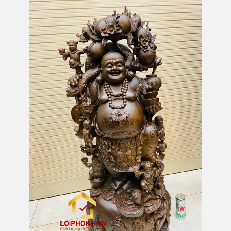 Tượng Phật Di Lặc ngũ phúc gánh đào kích thước 120x52x47 cm 4