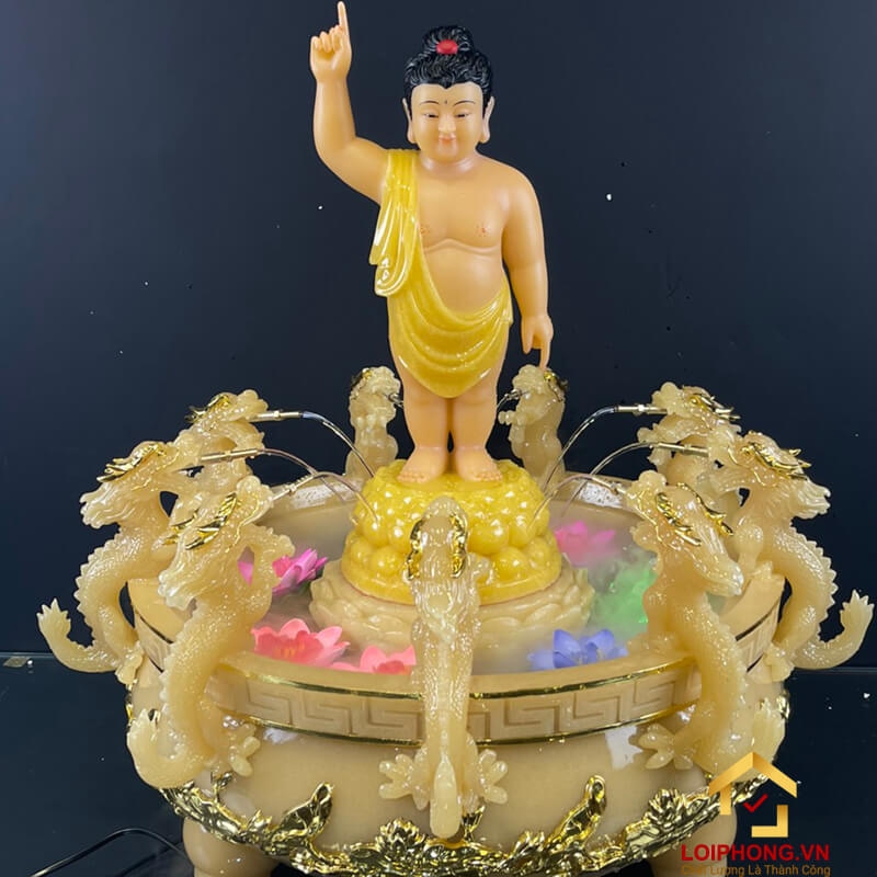 Chậu tắm Phật Đản Sanh cao cấp bằng bột đá thạch anh viền vàng (chưa bao gồm tượng) 4