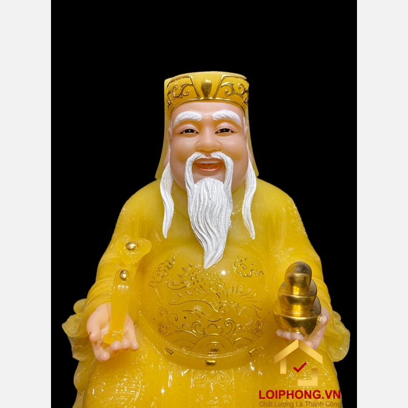 Tượng Thần Tài Thổ Địa trang phục màu vàng bột đá thạch anh cao từ 20 – 40 cm 1