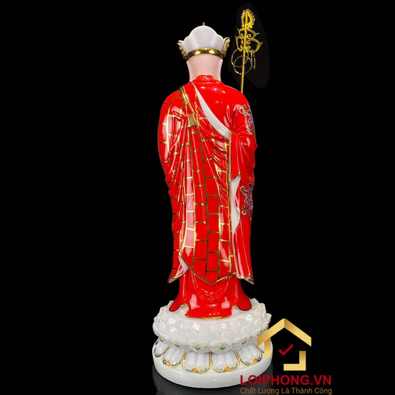 Tượng Địa Tạng Vương Bồ Tát bằng bột đá sơn đỏ viền vàng 3