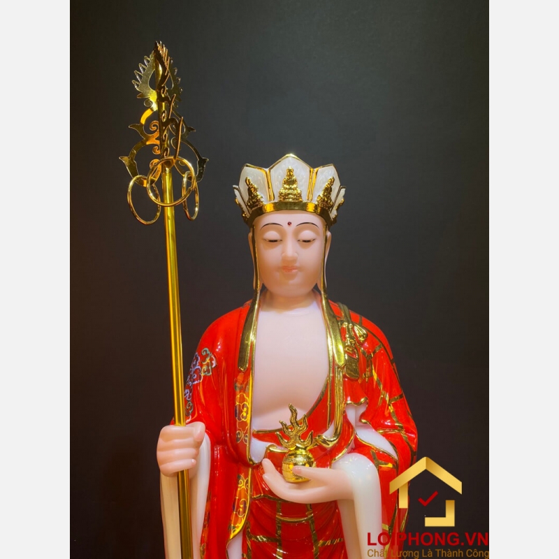 Tượng Địa Tạng Vương Bồ Tát bằng bột đá sơn đỏ viền vàng 7