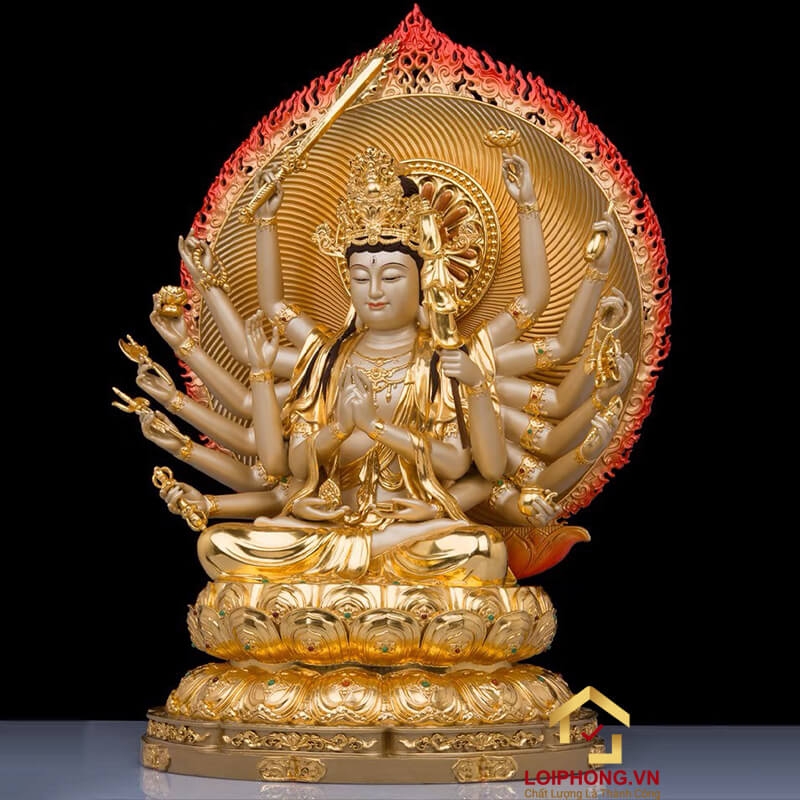 Tượng Phật Mẫu Chuẩn Đề bằng đồng dát vàng cao 30cm, 40 cm, 48 cm 1