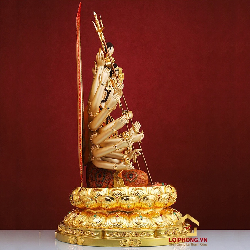 Tượng Phật Thiên Thủ Thiên Nhãn bằng đồng vẽ gấm cao 48 cm 2