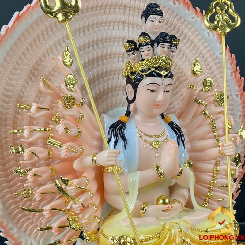 Tượng Phật Thiên Thủ Thiên Nhãn bằng bột đá sơn vàng cao 30 - 40 - 48 cm 3