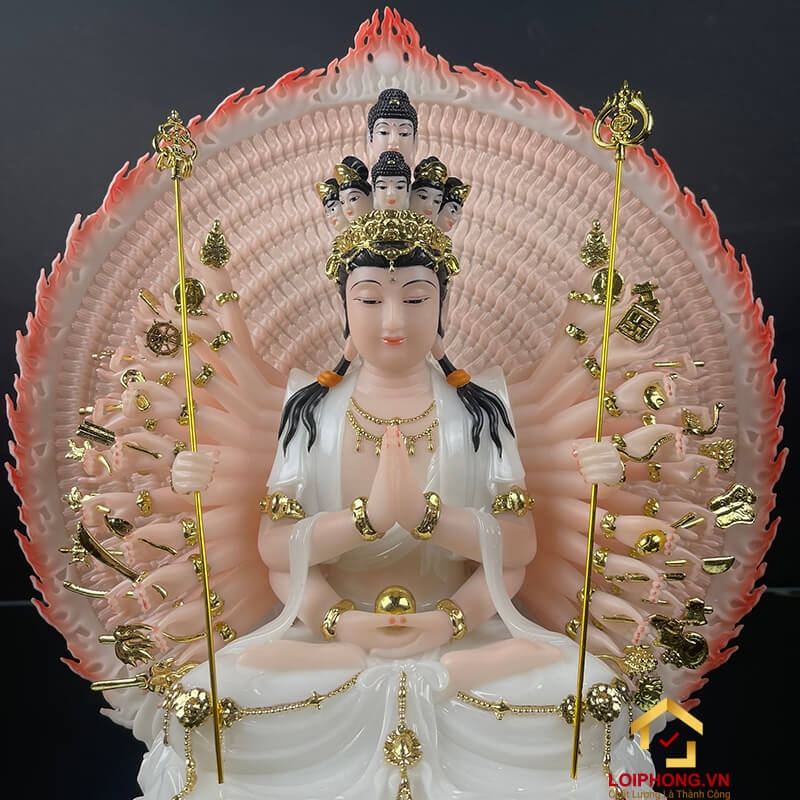 Tượng Phật Thiên Thủ Thiên Nhãn bằng bột đá áo trắng cao 30 - 40 - 48 cm 2
