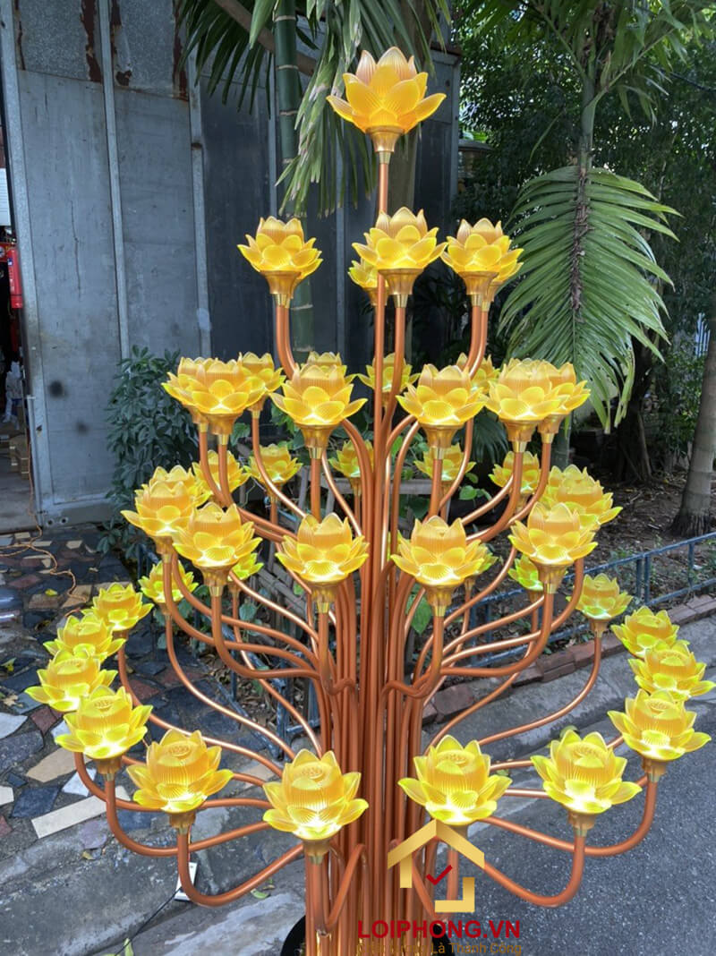 Đèn thờ hoa sen 49 bông bằng lưu ly cao cấp