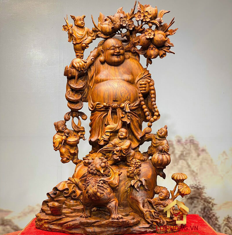 Tượng Phật Di Lặc ngũ phúc bằng gỗ đẹp