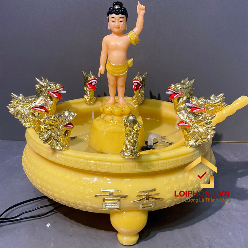 Chậu tắm Phật Đản Sanh có cửu long phun nước sử dụng nguồn điện