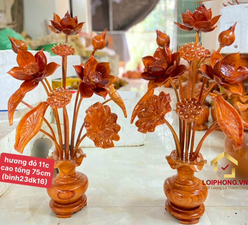 Hoa sen gỗ hương đá 11 bông cao 75cm giá 1.6tr/ bình tại Lôi Phong