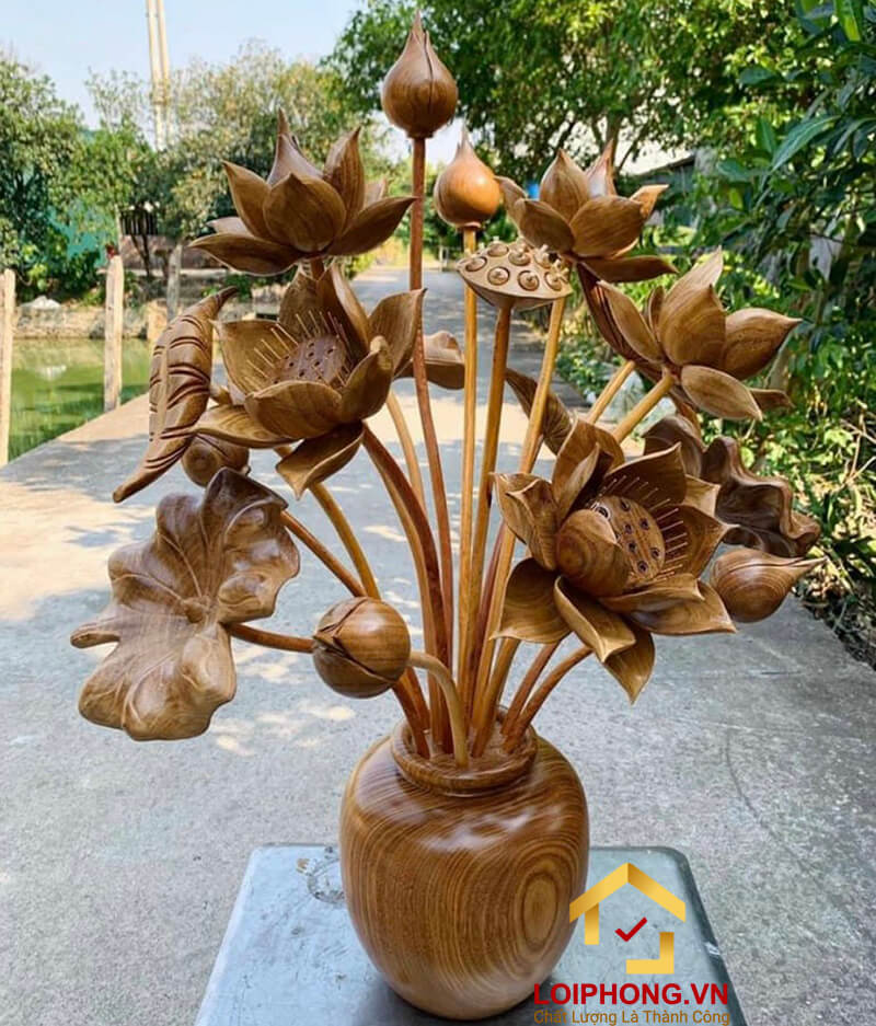 Hoa sen gỗ cẩm vàng 17 cành cao 75cm