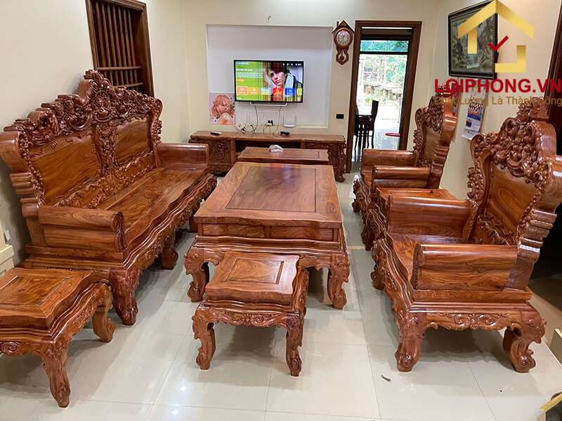 Bộ bàn ghế gỗ phòng khách bằng gỗ hương