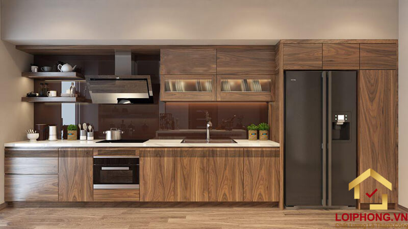 Tủ bếp gỗ hình chữ I thích hợp cho những không gian có diện tích nhỏ hẹp