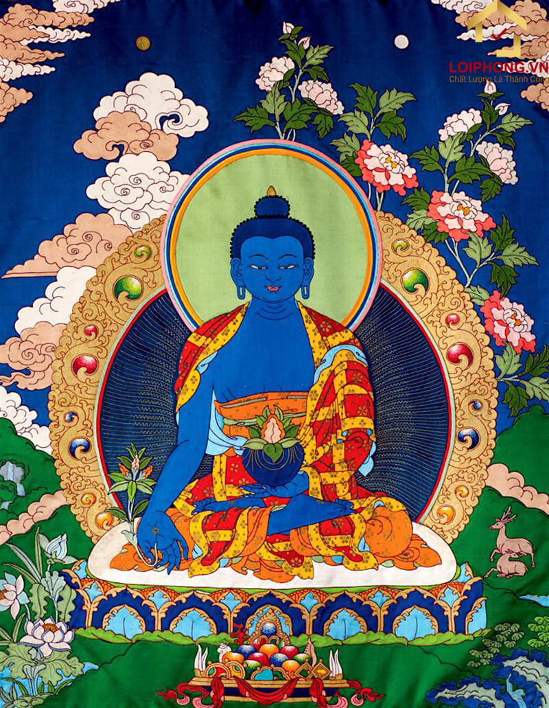 Phật Dược Sư được miêu tả có làn da xanh
