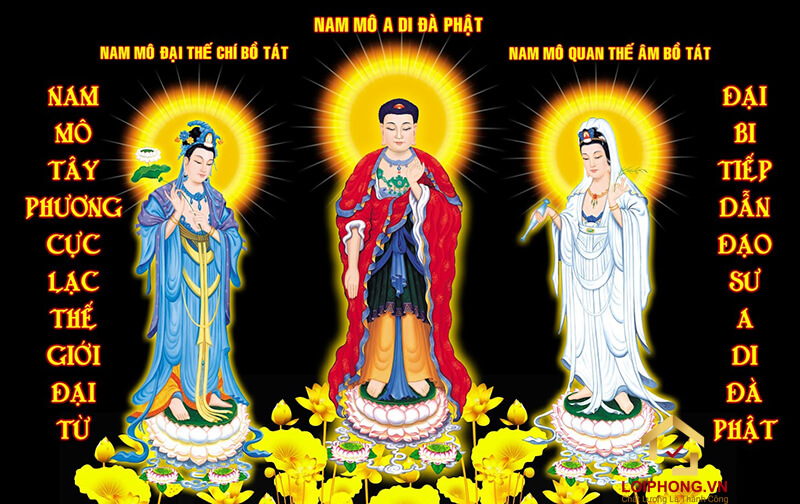 Hình ảnh Bồ Tát Đại Thế Chí bên tay phải Phật A Di Đà sẽ thể hiện cho sự đức hạnh và trí tuệ