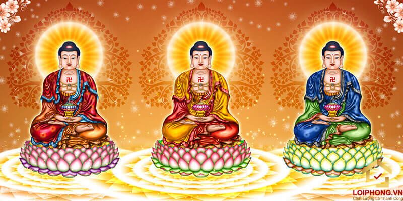 Tam Thế Phật gồm Phật Thích Ca Mâu Ni, Phật A Di Đà và Phật Di Lặc
