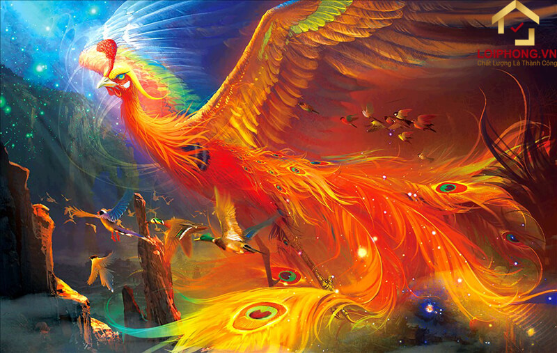 Phượng Hoàng được mô tả là loài chim có thân hình to lớn lông nhiều màu như ngọn lửa sáng rực